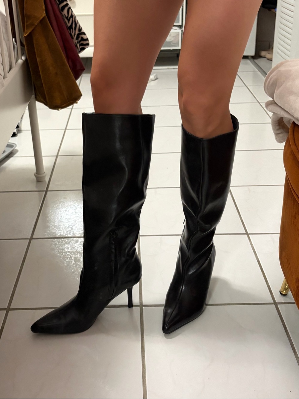 Zara knee high dark brown heeled boots